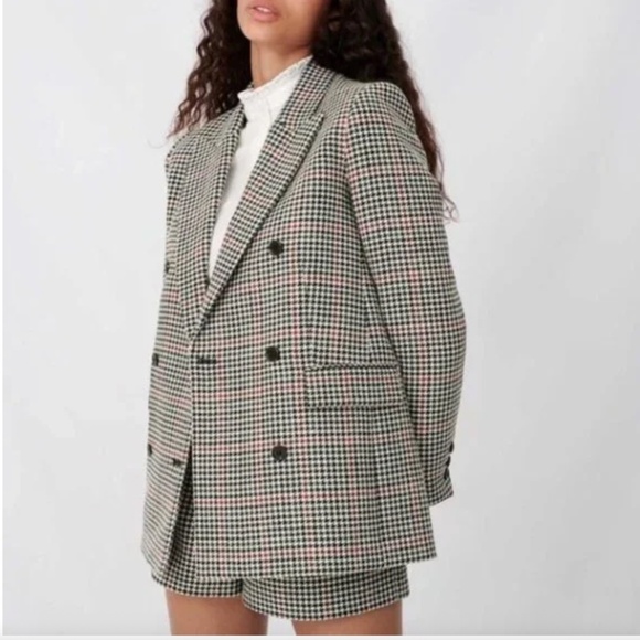 Maje Voldita Double-breasted Check Jacket in Multicolor - Picture 2 of 6